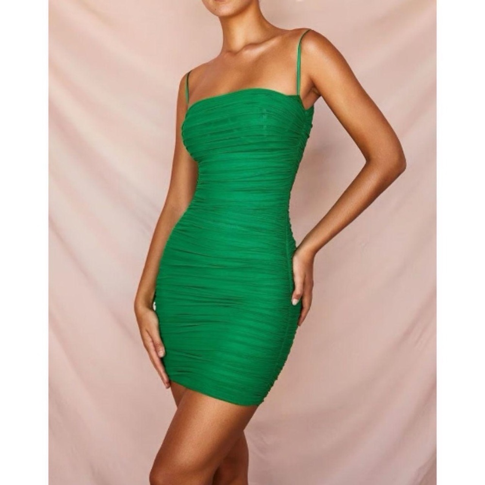 House of CB "Ella Green Ruched Organza Mesh Mini Dress" in Size XS